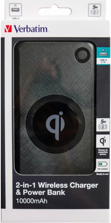 Imagine Power bank 10000mAh cu functie de incarcare wireless Qi 5W, Verbatim 49571